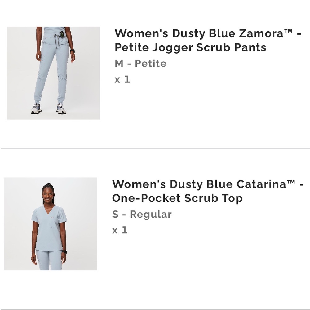 FIGS Women's Dusty Blue Zamora Joggers MP/Catarina Top Small